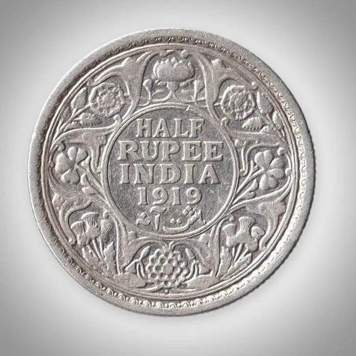 Rare Half Rupee 1919 King George V Bombay Mint British India Silver Coin # A964