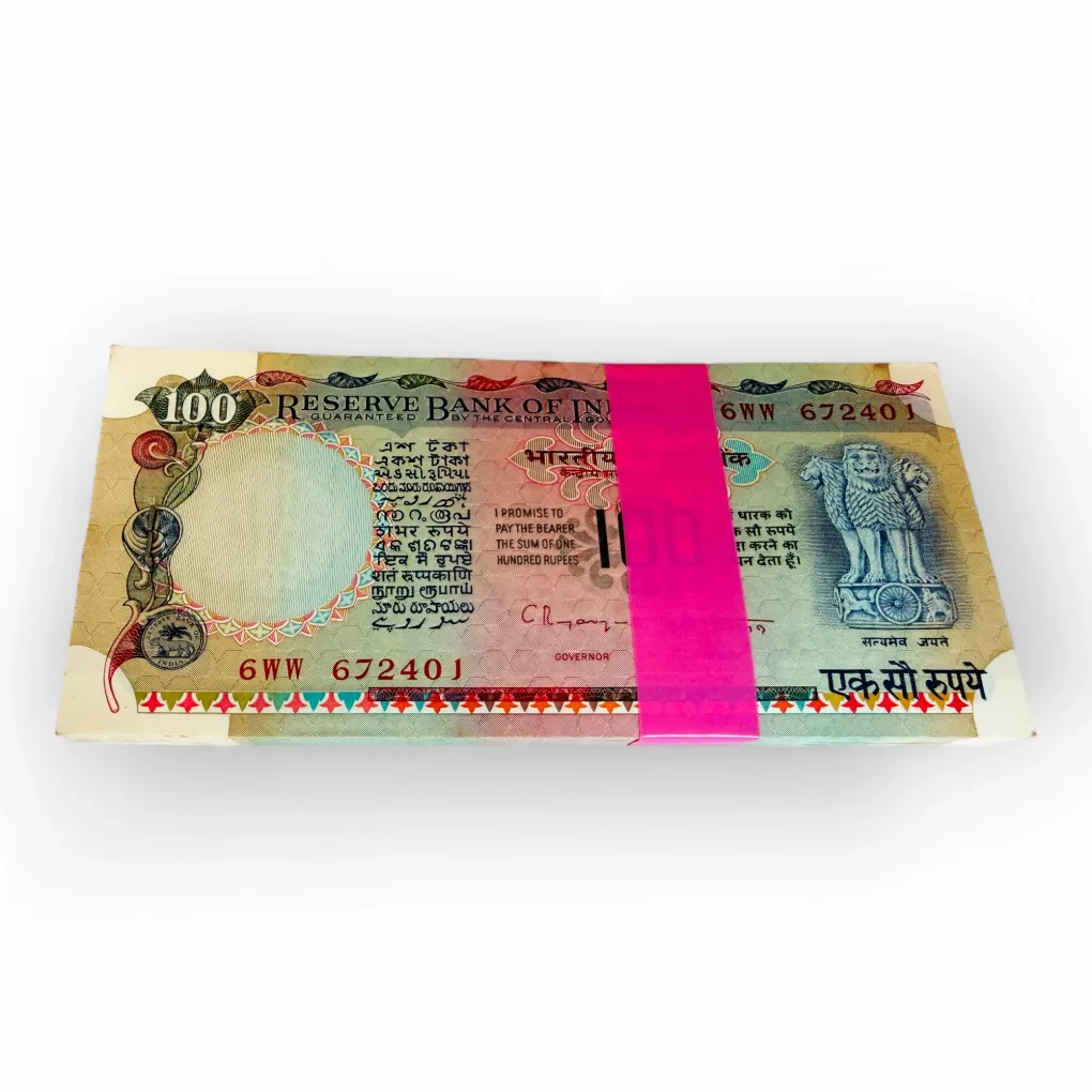 Rs 100 India Banknote Agriculture Issue Serial Bundle Unc Signed By C Rangarajan Inset Plain Unique and Rare