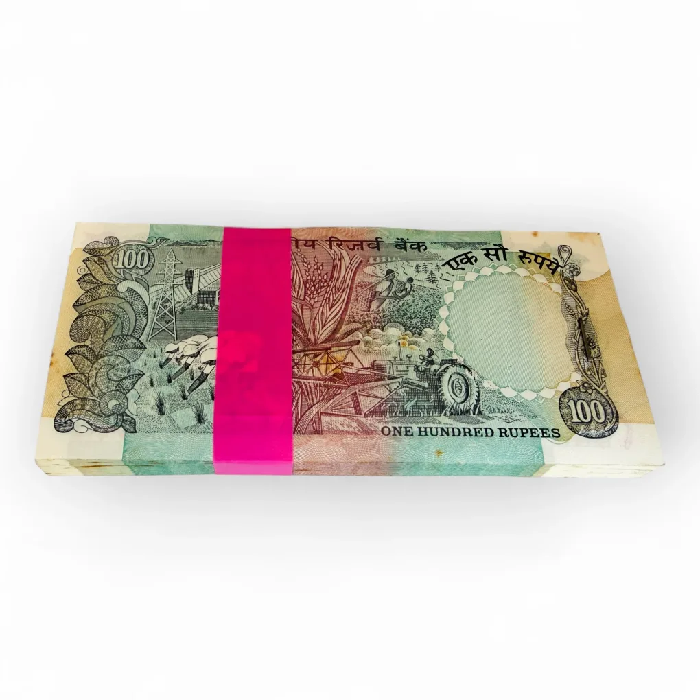 Rs 100 India Banknote Agriculture Issue Serial Bundle Unc Signed By C Rangarajan Inset Plain Unique and Rare