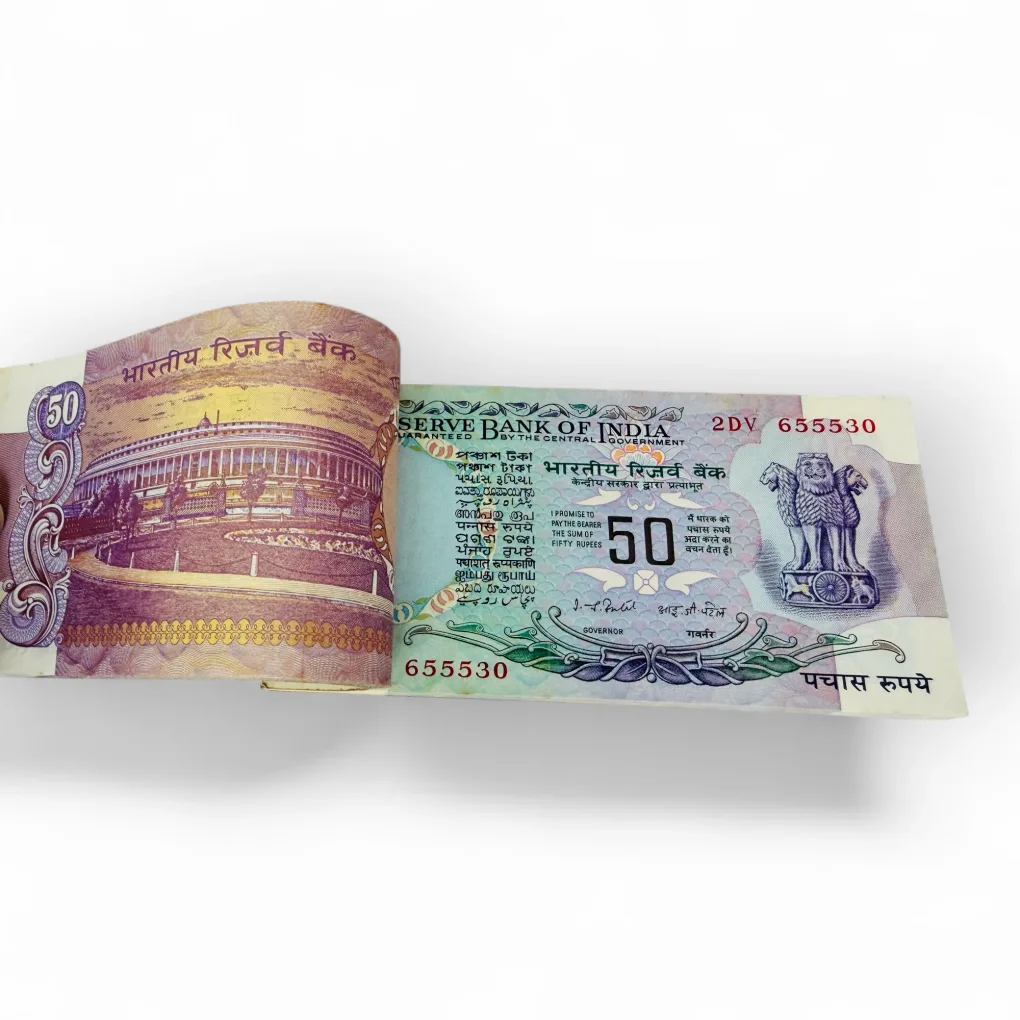 F4 Rs 50 India Banknote Purple Without Flag Serial Bundle Signed By I G Patel Unc Unique and Rare