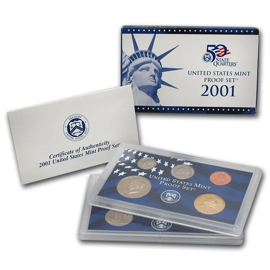 2001 UNITED STATES MINT PROOF SET SPECIFICATIONS ( 5X2 ) COINS SET WITH CERTIFICATE