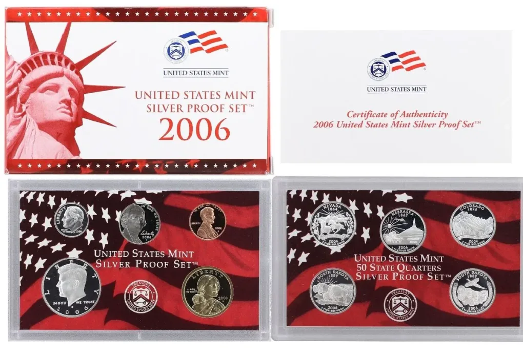 2006 UNITED STATES MINT SILVER PROOF SET SPECIFICATIONS ( 5X2 ) COINS SET WITH CERTIFICATE