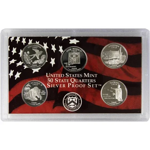 2008 UNITED STATES MINT SILVER PROOF SET SPECIFICATIONS 14 COINS SET WITH CERTIFICATE