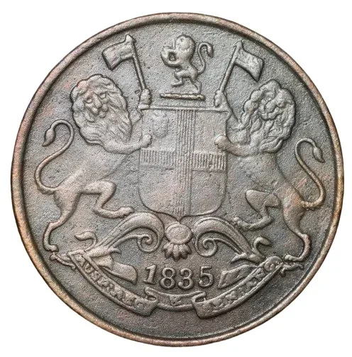 Rare Copper 1/4 Anna of William III - East India Company (AD 1835) of Madras Mint with 9 Left + 9 Right Berries PR 142