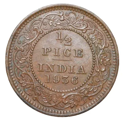 Bronze 1/2 Pice of George V (AD 1936) of Calcutta Mint About UNC Grade