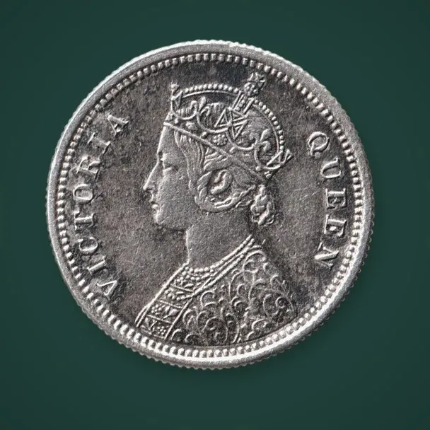 Rare 1/4 Rupee 1862 Queen Victoria Full Dress Pannel Silver Calcutta Mint British India Coin # A990