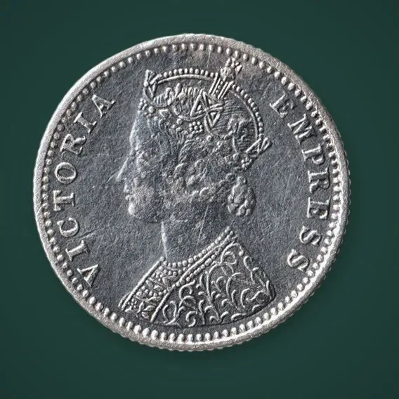 Rare 1/4 Rupee 1887 Full Dress Pannel Queen Victoria Empress Silver Bombay Mint British India Coin # A991