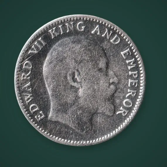 Rare 1/4 Rupee 1905 Edward VII King Emperor Calcutta Mint British India Silver Coin # A992