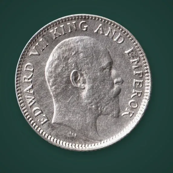 Rare 1/4 Rupee 1907 King Edward VII Silver Calcutta Mint British India Coin # A993