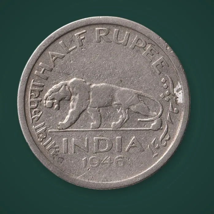 Rare Half Rupee 1946 King George VI Tiger Bombay Mint British India Coin # A998