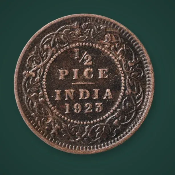 Rare 1/2 Pice 1923 George V King Emperor Calcutta Mint British India Coin # A1014