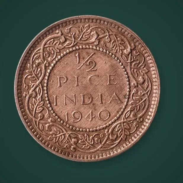 Rare 1/2 Pice 1940 George VI King Emperor Calcutta Mint British India Coin # A1017
