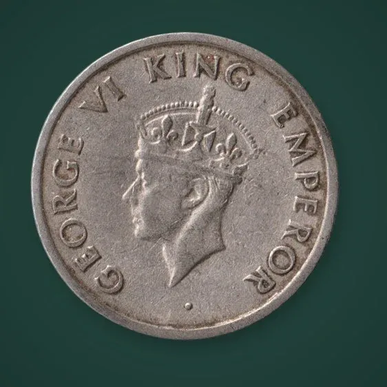Rare 1/4 Quarter Rupee 1947 King George VI Tiger Bombay Mint British India Coin # A1026