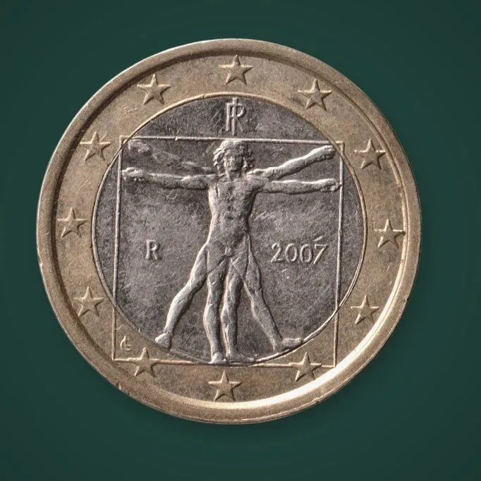 Rare 1 Euro 2007 Italy Vitruvian Man Leonardo da Vinci Rome Mint European Union Coin # A1036
