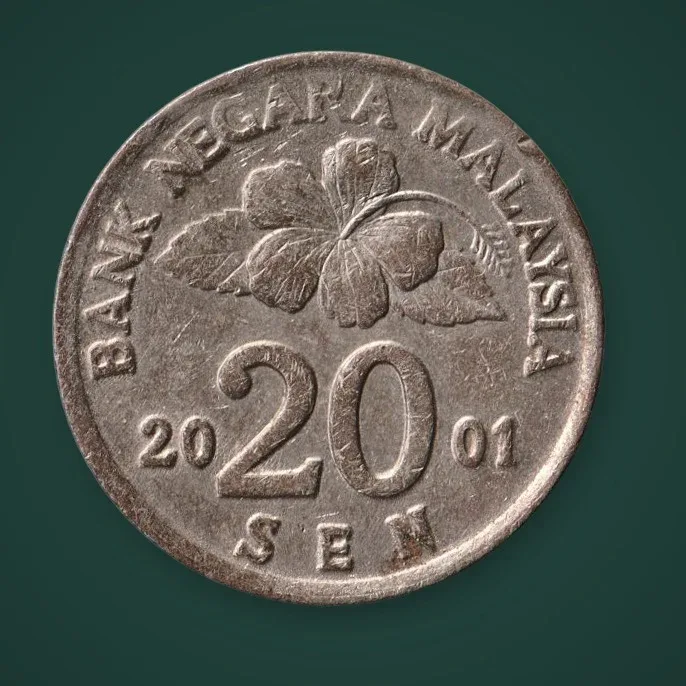 Rare 20 Sen 2001 Bank Negara Malaysia Hibiscus Tepak Sirih Second Series World Coins Malaysia Coin # A1043