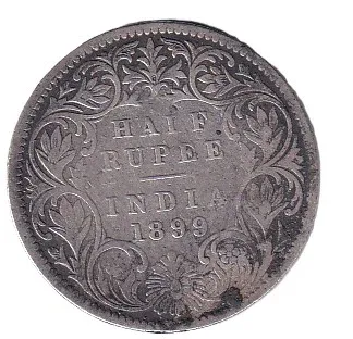 India - British ½ Rupee 1899 - Victoria Rare Silver Coin