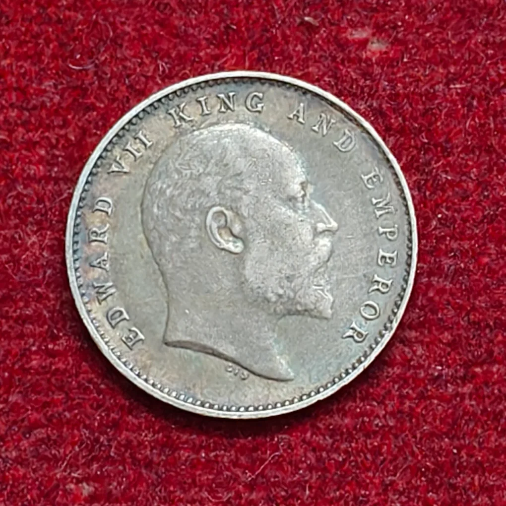 India - British 2 Annas 1905 - Edward VII Rare Silver ALMOST UNC Coin