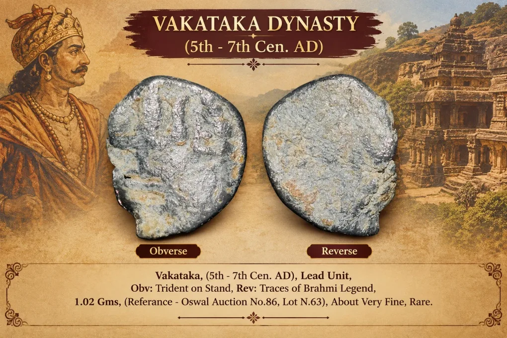 Lead Coin of Vakataka's (5th - 7th Cen. AD) with Trident on Stand