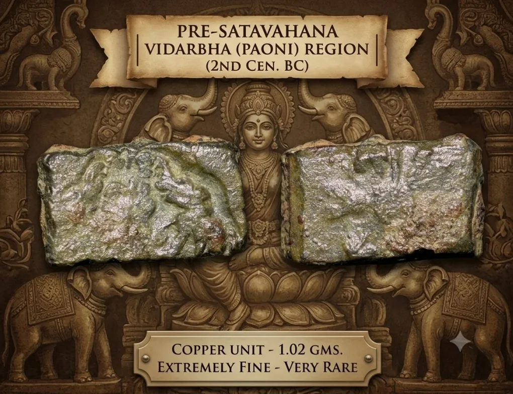 Copper Coin of Pre-Satavahana(2nd Cen. BC) from Vidarbha(Paoni) Region with Gaja-Abhisheka-Sreevatsa Ext. Rare