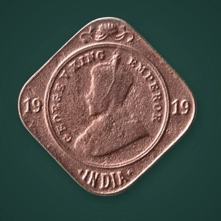 Rare 2 Annas 1919 King George V Calcutta Mint Different Color Coin May be Metal Different British India Square Coin # A1054