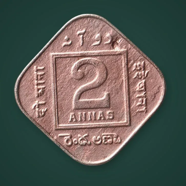 Rare 2 Annas 1919 King George V Calcutta Mint Different Color Coin May be Metal Different British India Square Coin # A1054
