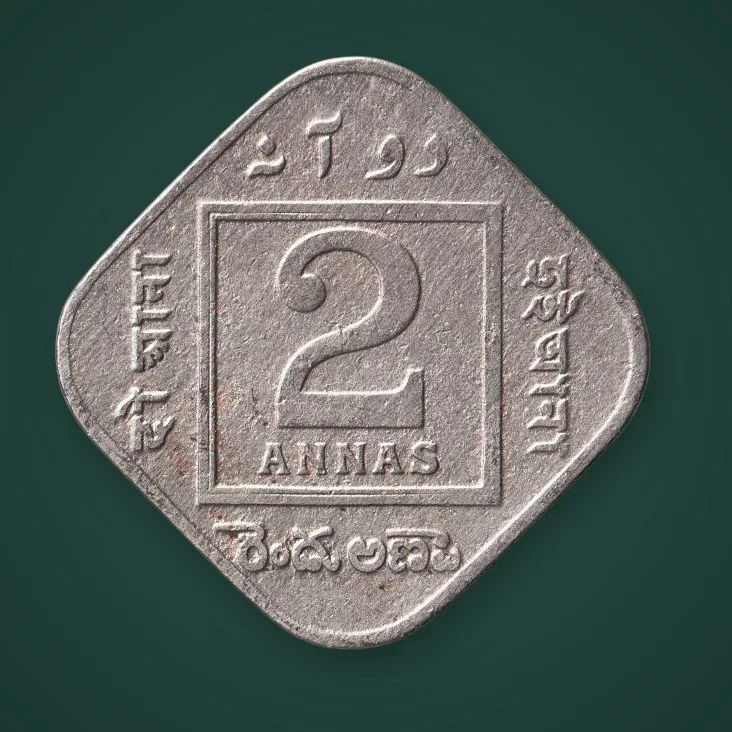 Rare 2 Annas 1927 King George V Calcutta Mint British India Coin # A1056