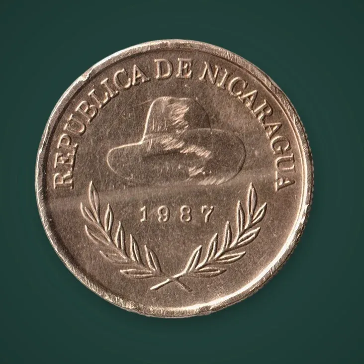 Rare Nicaragua 1 Cordoba 1987 Sandino Hat Patria Libre o Morir Republica de Nicaragua World Coin # A1068
