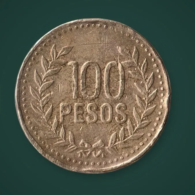 Rare Colombia 100 Pesos 2010 Republica de Colombia Coat of Arms Laurel Wreath World Coin of South America Coin # A1086