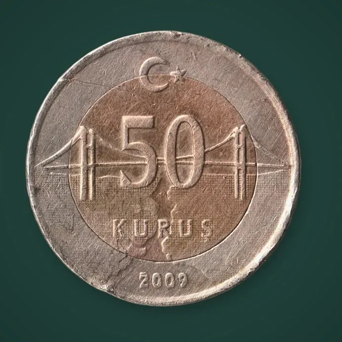 Rare Turkey 50 Kurus 2009 Ataturk Bosphorus Bridge Bimetallic Republic of Turkey World Coin # A1100