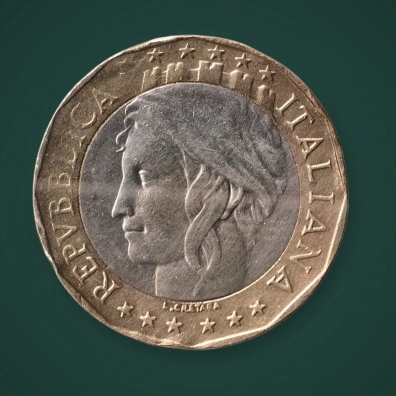 Rare 1000 Lire 1997 Bimetallic Repubblica Italiana Europe Map Rome Mint Italy World Coin # A1122
