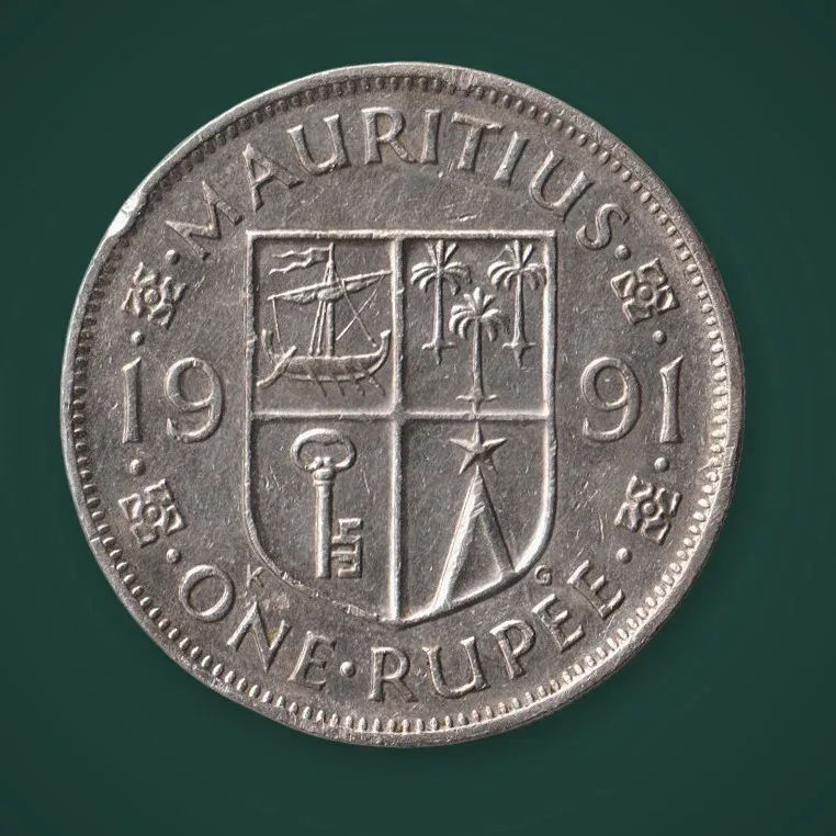 Rare Mauritius 1 Rupee 1991 Sir Seewoosagur Ramgoolam Coat of Arms Mauritius Africa World Coin # A1127