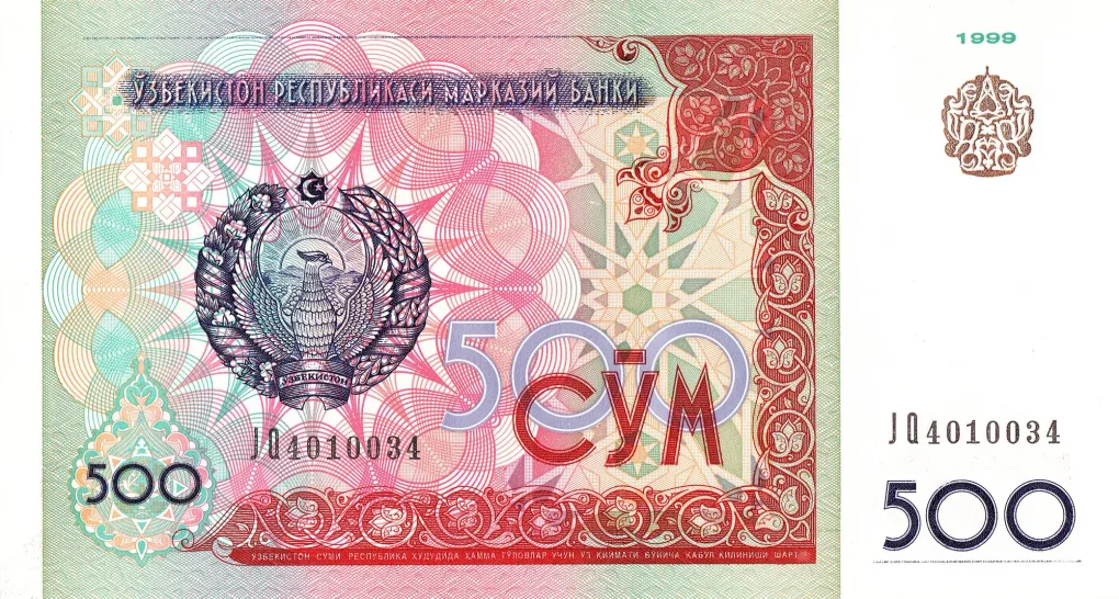 500 So'm of Uzbekistan Country (AD 1999) with Equestrian statue of Amir Timur (Tamerlane) in Tashkent