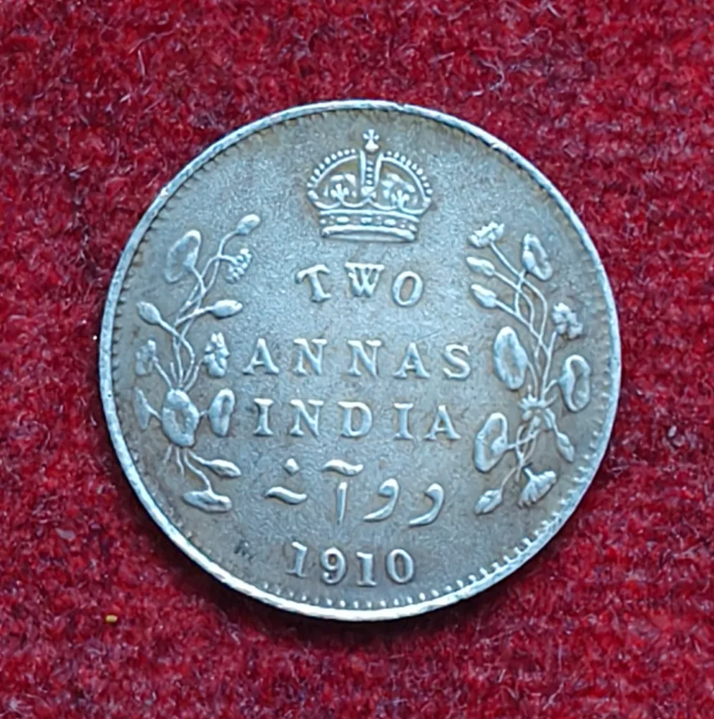 British-India 2 Annas (Edward VII) 1910 Rare Silver High Grade Coin