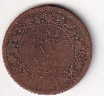 1880 British-India 1/4 Annas (Victoria) Rare Date Coin