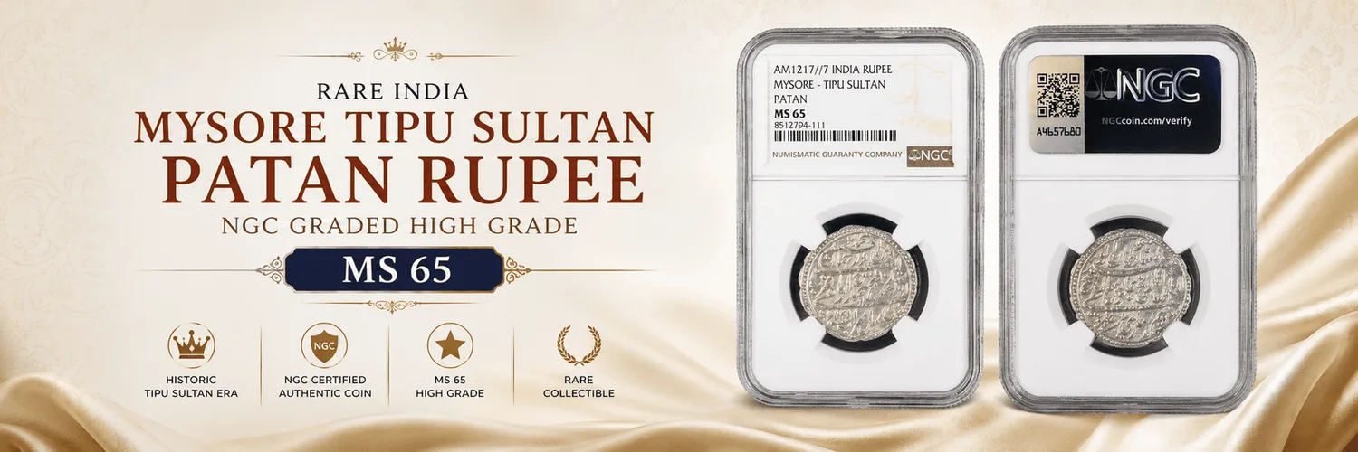 Mysore Tipu Sultan Patan Rupee, NGC graded MS 65